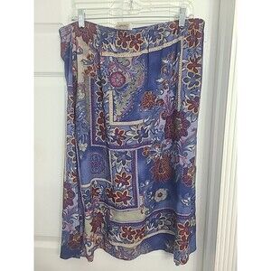Vtg Cricket Lane Womens Midi Skirt S Blue Purple Paisley Floral Elastic Waist 14